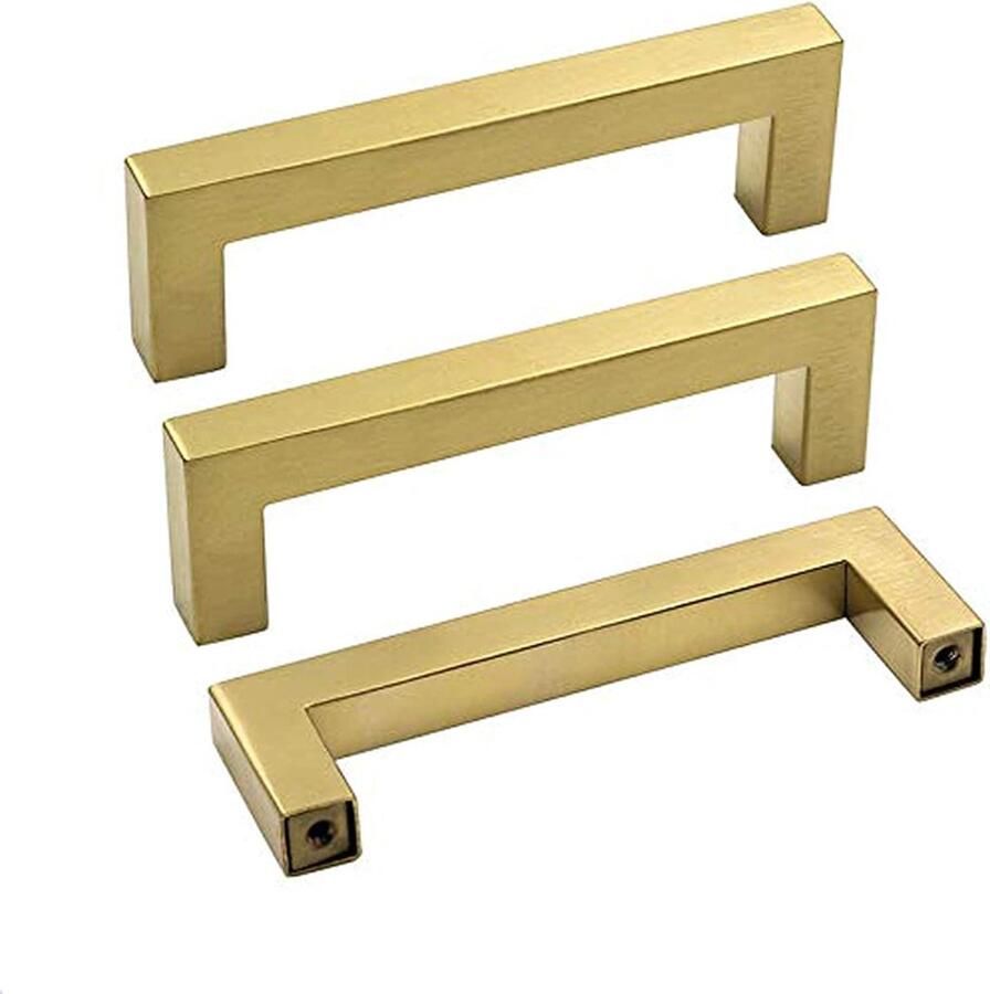3 stuks Meubelhandgrepen Schroeven inbegrepen Gouden vierkante handgrepen Kasthandvatten Roestvrij staal Messing keukenmeubelbeslag Moderne dressoirladegrepen Geborsteld gouden badkamerkastdeurgrepen Deurgrepen Kastdeurgrepen