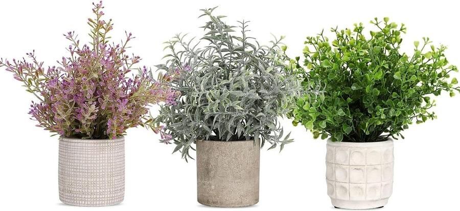 3 stuks mini kunstplanten potset groene zevenlaags grasplant nep plastic kruiden kantoor bureau decoratie