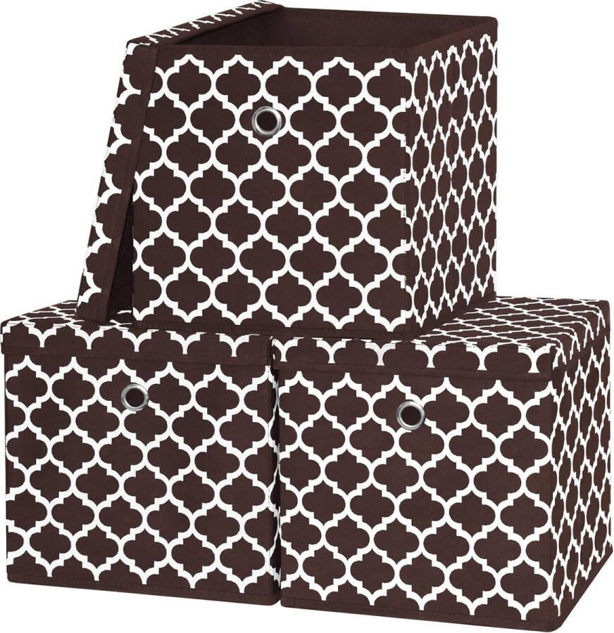 3 stuks opbergdozen met deksel groot 27 l opbergdoos vouwdoos stoffen opbergmand 30 x 30 x 30 cm voor speelgoed kleding boeken handdoeken kledingkast (bruin)