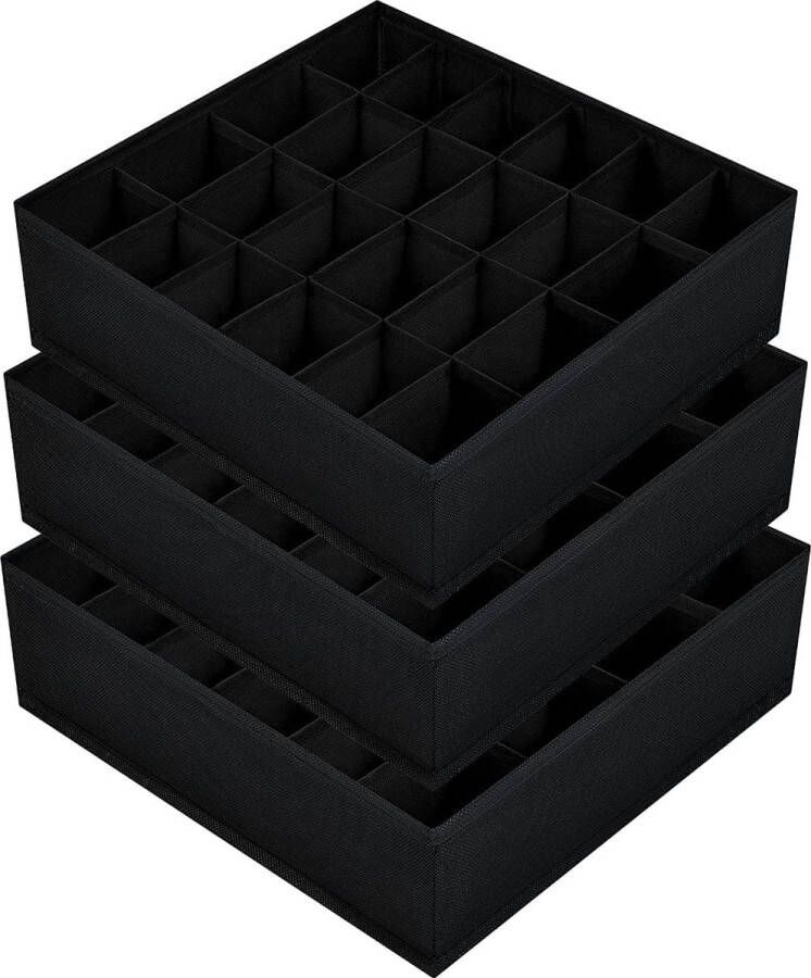 3 stuks opbergdozen voor sokken 24 cellen lade-organizer opvouwbare kledingkast sokken organizer laden opbergsysteem voor ondergoed sokken stropdassen riem (zwart)