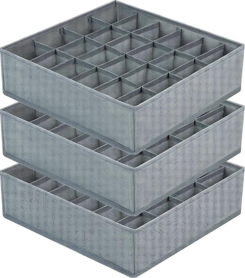 3 stuks opbergdozen voor sokken 24 cellen lade-organizer opvouwbare kledingkast sokken-organizer lade-opbergsysteem voor sokken stropdassen riem (grijs)