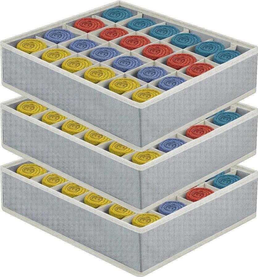 3 stuks opbergdozen voor sokken en ondergoed 24 cellen opvouwbare dozen ladeverdelers lade-organizer stoffen dozen voor het bewaren van sokken stropdassen riemen