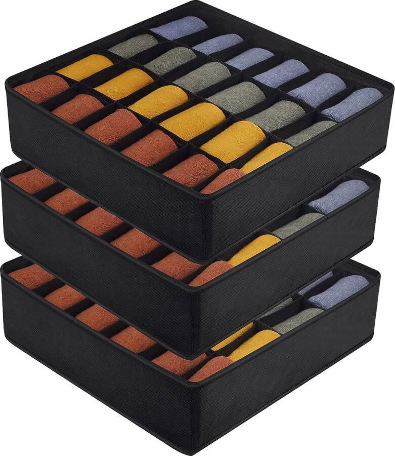 3 stuks opbergdozen voor sokken en ondergoed organizer met 24 vakken opvouwbare kledingkast organizer voor sokken stropdassen riemen en kleine accessoires