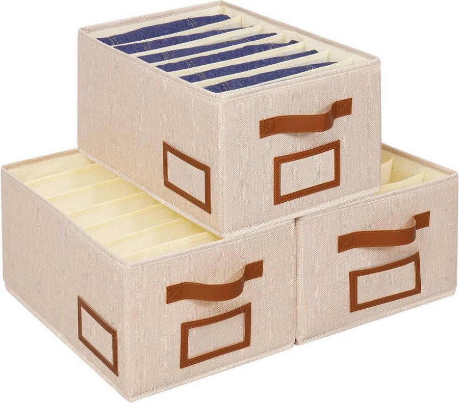 3 stuks opbergsysteem voor laden kledingkast organizer opvouwbare opbergdozen stof kledingopslag en organisatie met vakken voor broeken overhemden truien beige