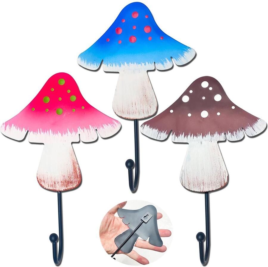3 stuks paddenstoelvormige kapstokhaken creatieve klevende haken voor aan de muur schattige ijzeren haak om hoeden
