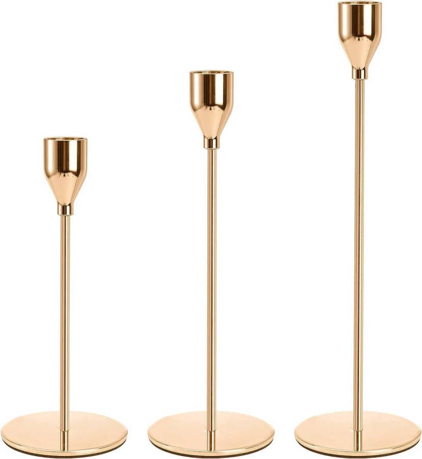 3 stuks roségouden kandelaars set voor taps toelopende kaarsen tafel decoratieve kandelaars metalen kandelaars geschikt voor 3 4 inch slanke kaarsen en LED voor dinerfeest bruiloft