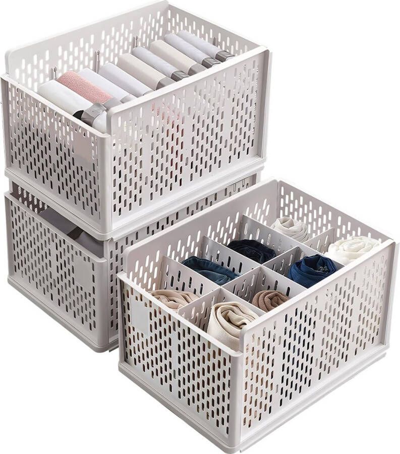 3 stuks stapelbare kledingkastopbergdoos opbergladedoos kledingkastorganizer opbergdozen organizersysteem voor kleding slaapkamer wit (46 x 32 x 84 cm)