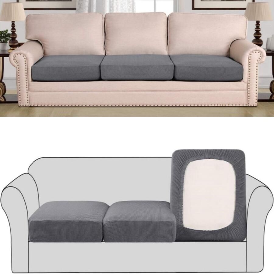 3 stuks Stretch bankzittinghoes Meubelbeschermer Stoelhoes Bankhoes Bankkussenhoes Zacht en flexibel Grijs Geschikt voor bankkussens bankrugkussens en stoelen