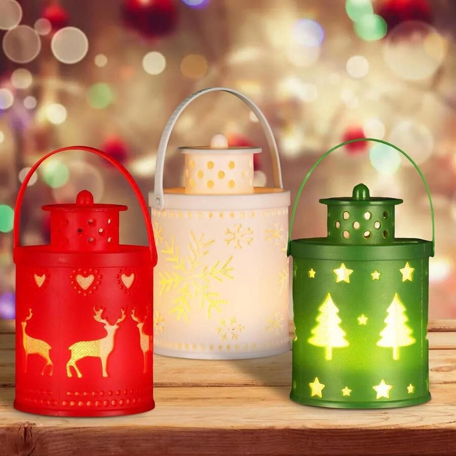 3 stuks vlamloos windlicht decoratieve lamp hangende led-kerstlantaarn 14 cm sfeerlicht warm wit voor carnaval tuin huis Kerstdecoratie