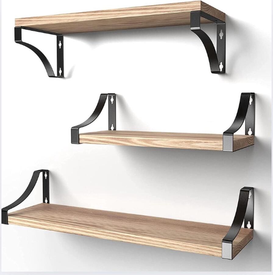 3 stuks wandplanken van hout en metaal wandplanken voor opslag rustieke metaaldraad maximale belasting 20 kg voor woonkamer slaapkamer kantoor badkamer of keuken