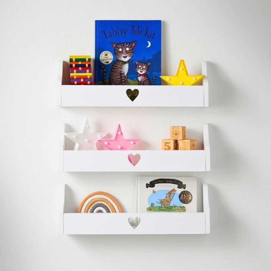 3 stuks wit hart kinderrek wandrek kinderkamer decoratieve boekenplank voor kinderen multifunctioneel houten opbergrek 50 x 10 x 16 cm