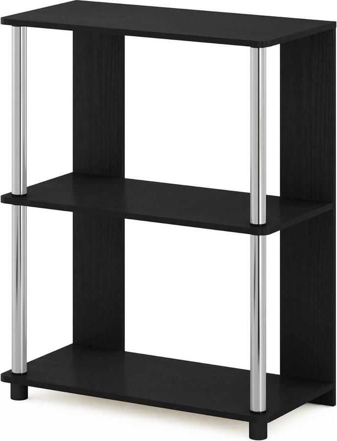 3 Tier Bookcase Display Rack with Stainless Steel Tubes Americano 60.2-Wide Designed Wood- voorbeeld 1 Simple Design Bookcase Bookshelf Display Rack Stainless Steel Tubes Americano- voorbeeld 2