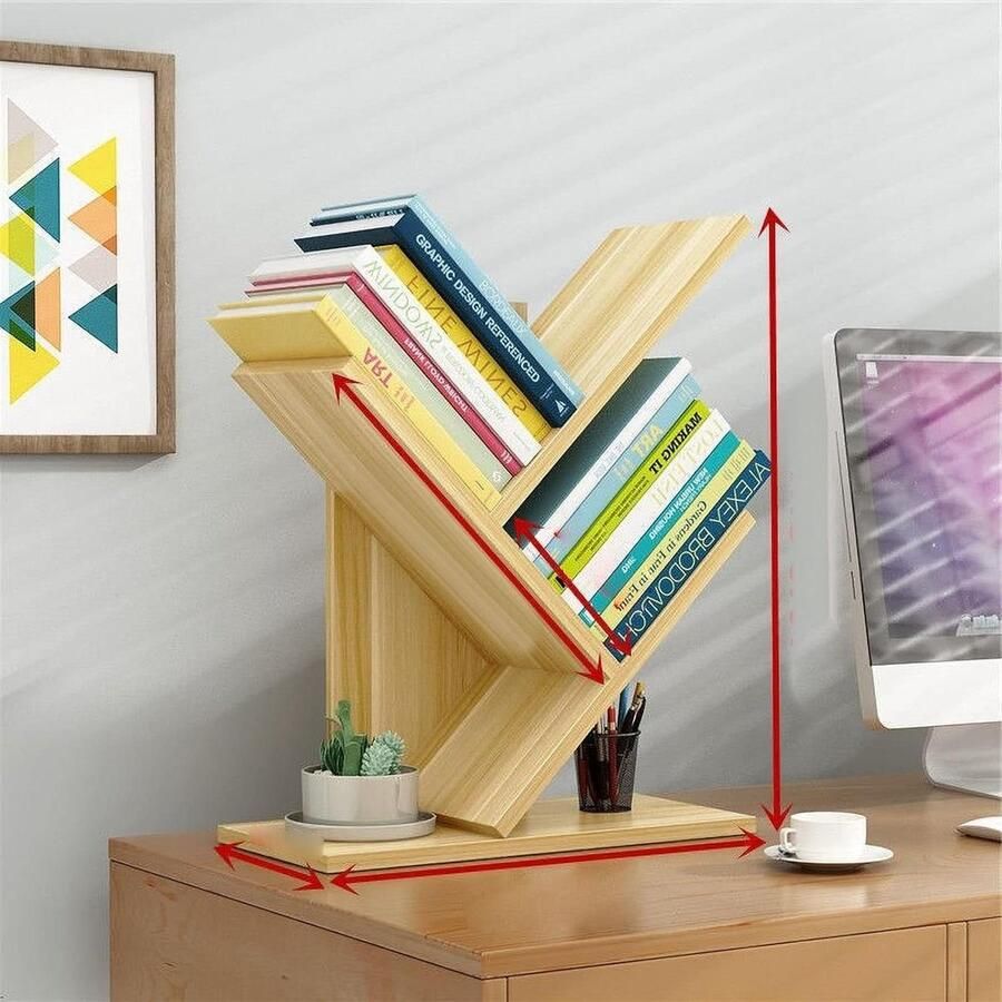 3-Tier Bookshelf Massief Hout Ruimtebesparende Boekenkast voor Thuis en Kantoor Licht Walnoot