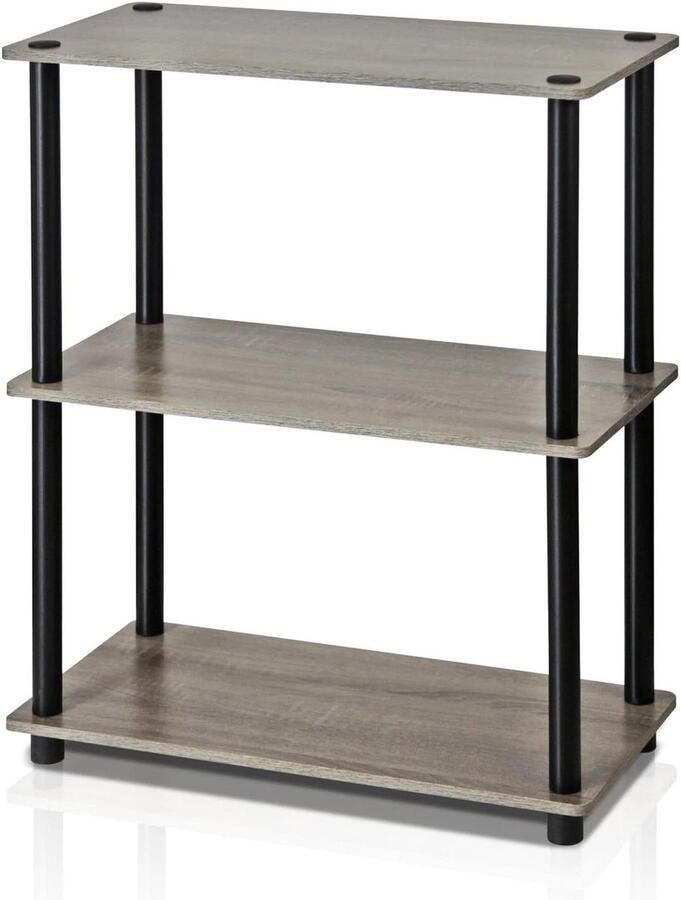 3-Tier Compact Multifunctioneel Plank Display Rack Staande Plank Frans Eiken Zwart opbergrek