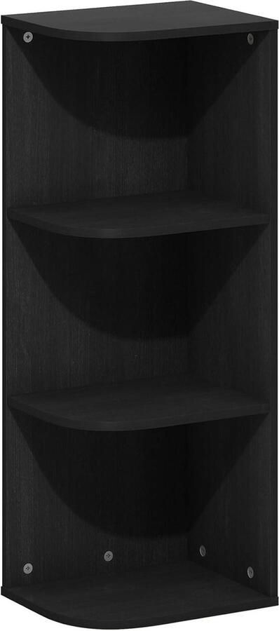 3-Tier Corner Open Shelf Bookcase Black Furinno Pasir