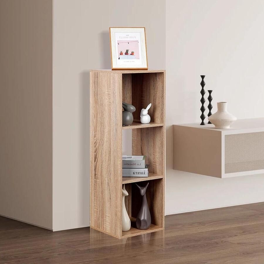 3-Tier Cube Houten Boekenkast Eiken Stevige Boekenplank Kubus Opslag Unit Open Opbergplanken Voor Boeken Kleding Speelgoed Rekken Voor Woonkamer Slaapkamer Hal