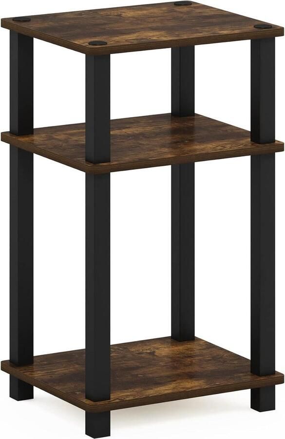 3-Tier End Bijzettafel Nachtstandaard Engineered Wood Amber Pine Zwart 1-Pack