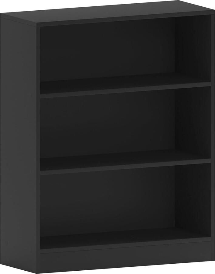 3-Tier Lage Boekenkast Zwart Houten Rekken voor Woonkamer en Kantoor