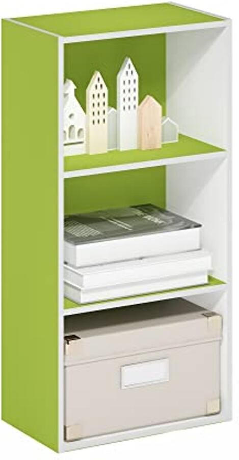 3-Tier Open Plank Boekenkast in Groen Wit voor Ruimtebesparing