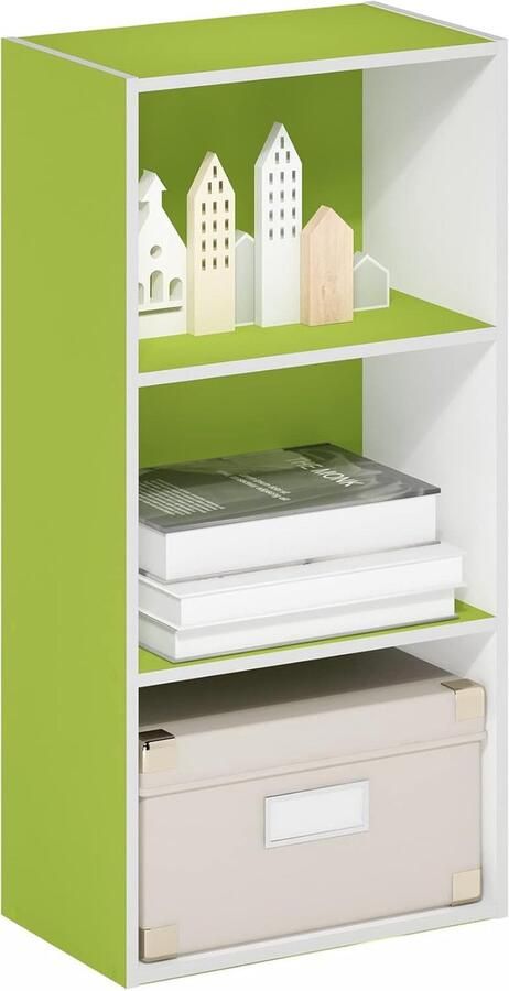 3-Tier Open Shelf Bookcase Green White Furinno