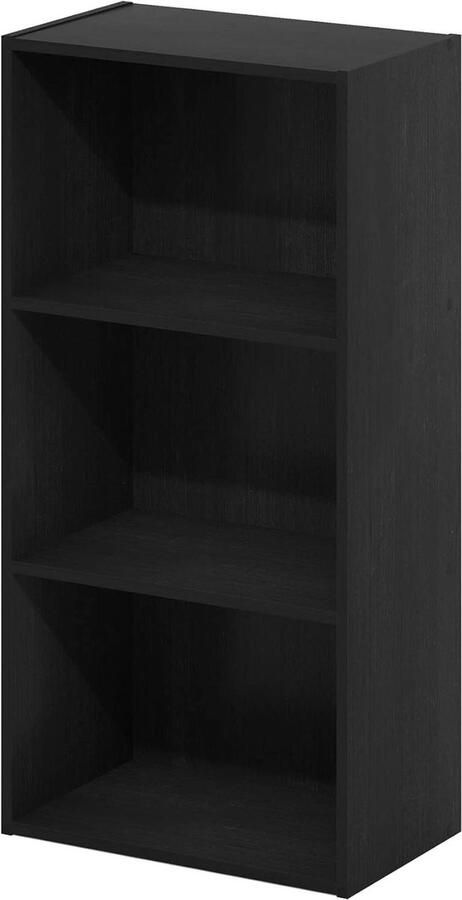 3-Tier Open Shelf Black Wood Bookcase Furinno Luder