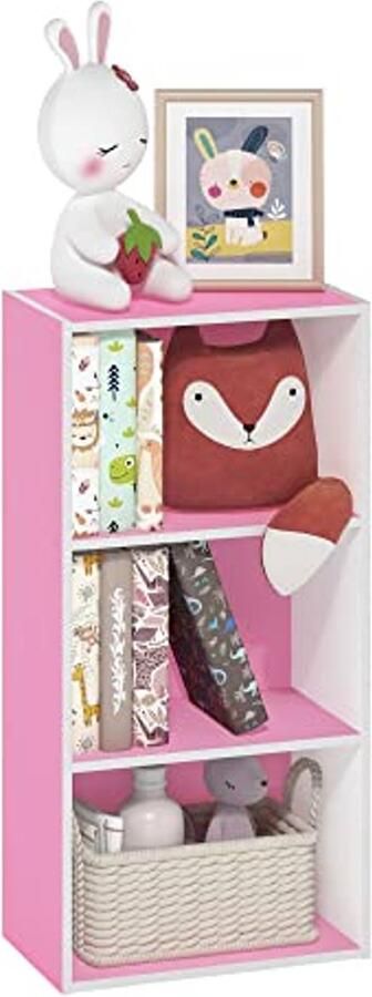 3-Tier Open Shelf Bookcase in Pink and White