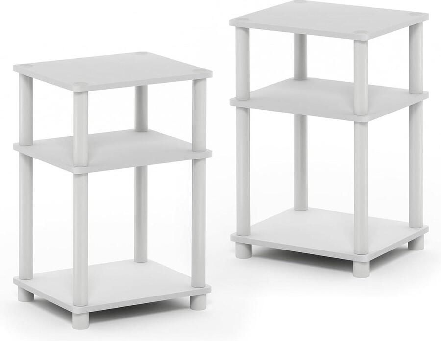 3-Tier Turn-N-Tube Eindtafel Bijzettafel Nachtkastje Wit 2-Pack