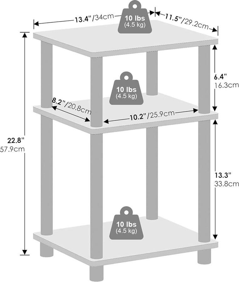 3-Tier Turn-Tube Open Opslag Nachtkastje Americano Zwart Set van 2 Engineered Wood