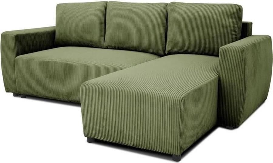 3 tot 4 zits omkeerbare hoekbank PHARELL Khaki corduroy stof Lade 224 x 155 x 85 cm