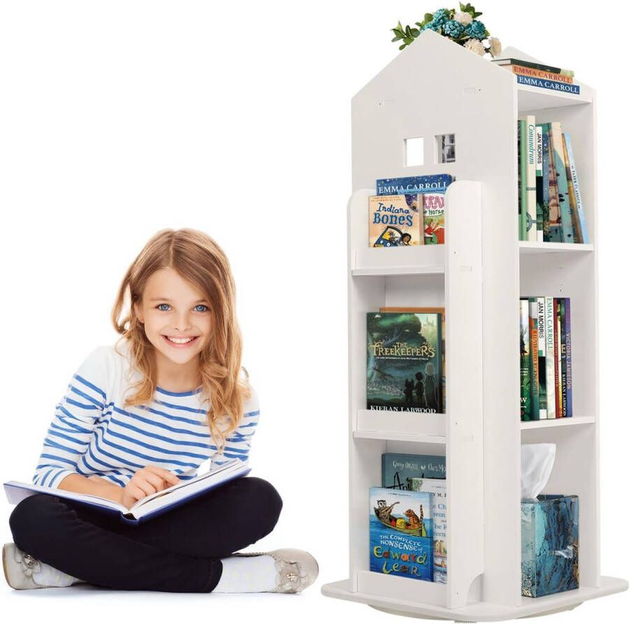 3-traps draaibaar boekenrek kinderboekenkast 360 graden draaibaar boekenrek organizer voor kinderen display staande boekenkast opbergrek rek voor kamer wit (96 x 40 x 40 cm)