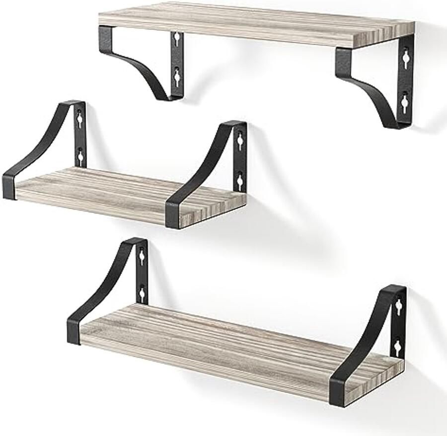 3-Traps Wandplanken van Natuurlijk Hout voor Decoratie in Woonkamer Slaapkamer en Badkamer