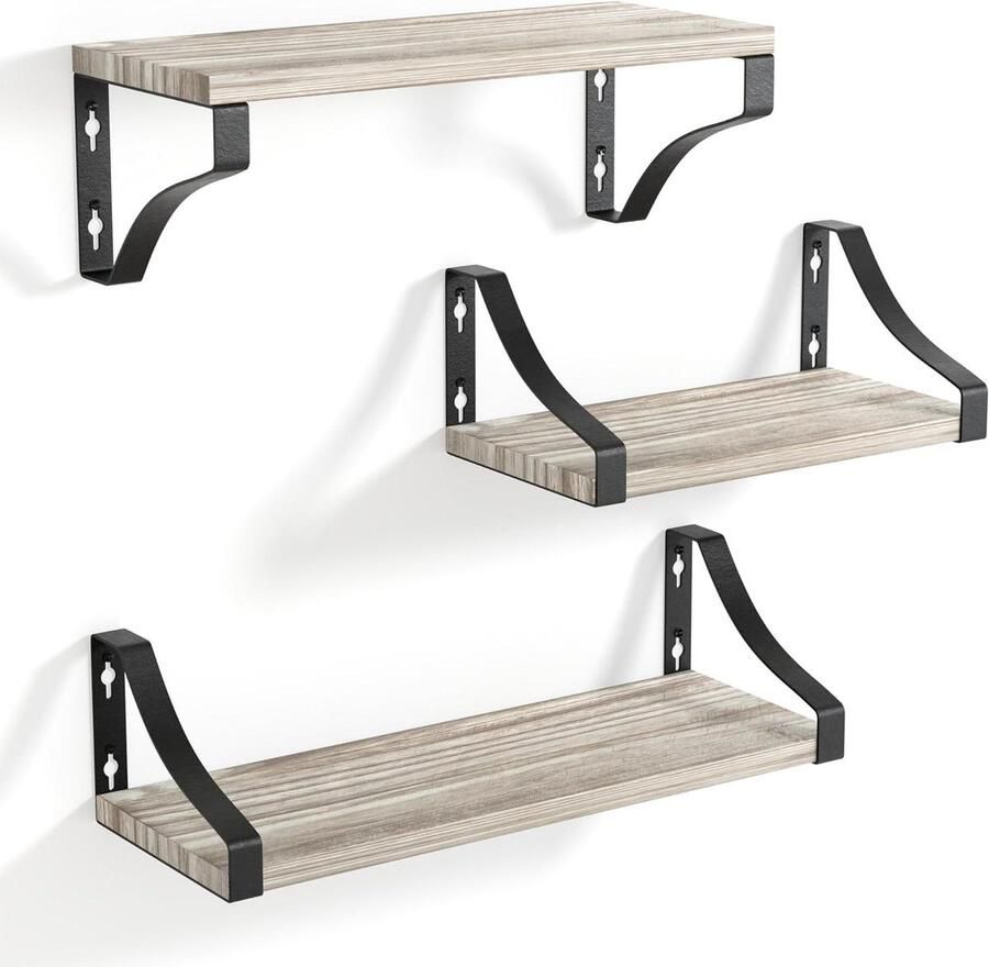 3-traps zwevende wandplanken van natuurlijk hout decoratief en functioneel