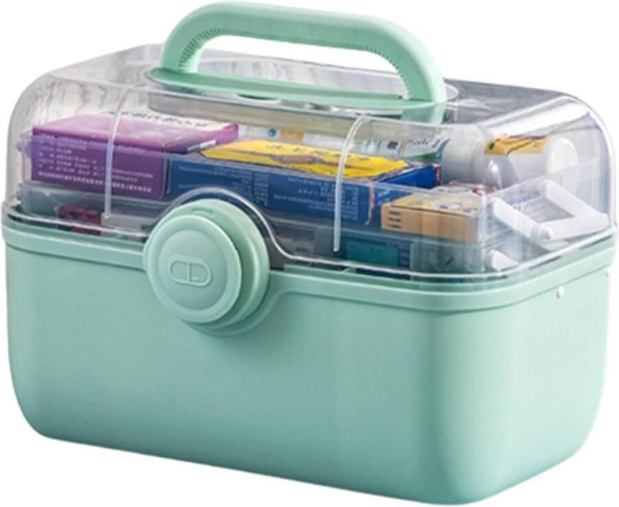 3-verdiepingen opvouwbare Medicijnenopbergdoos voor thuis Dienblad medicijnkoffer (met pillendoos) Multifunctioneel voor sieraden medicijnen en cosmetica Groen