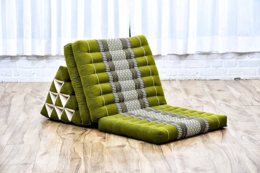 3-Vouw Mat met Driehoekig Kussen Comfortabel TV Kussen Opvouwbaar Matras met Kussen gemaakt van Eco-vriendelijk Kapok 170 x 53 cm groen