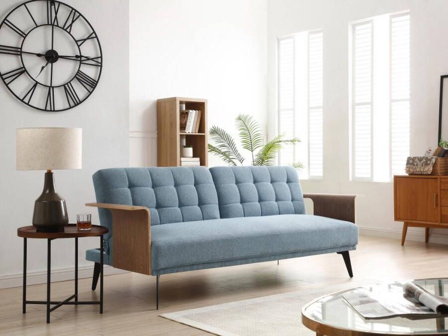 3-zits bank met blauwe stoffen bekleding omvormbaar tot een klik-klak bed NINANDRO L 202 cm x H 83 cm x D 84 cm - Foto 3