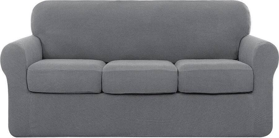 3-zits bankhoes met aparte kussens wasbare en elastische meubelbescherming in lichtgrijs