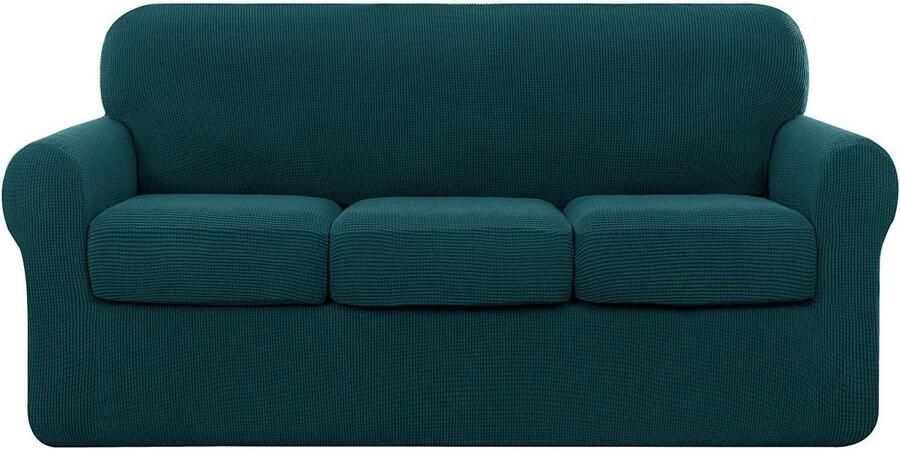 3-zits bankhoes met aparte zitkussens wasbare en elastische bescherming in blauwgroen