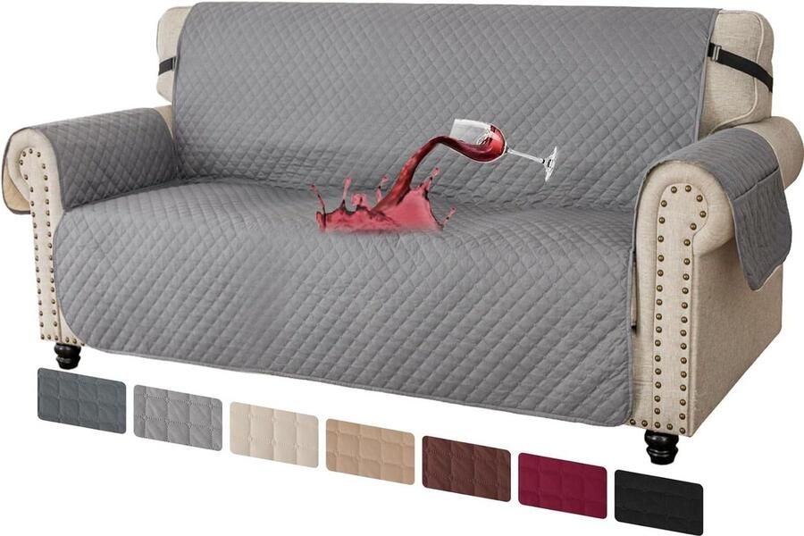 3-Zits Bankhoes Met Armleuning Waterdicht Universele Sofahoes Krasbestendig Meubelhoes Anti-Slip Honden En Katten Wasbaar Lichtgrijs