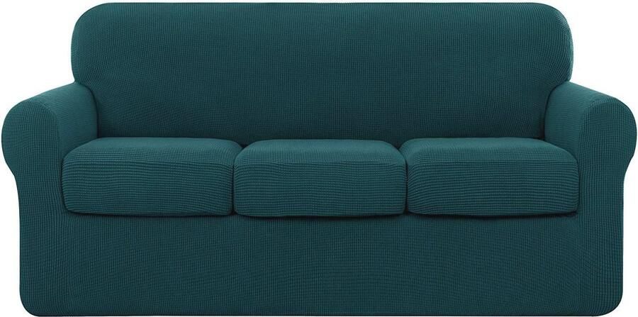 3-zits bankhoes met hoge elasticiteit en aparte zitkussens wasbaar en eenvoudig te installeren blauwgroen