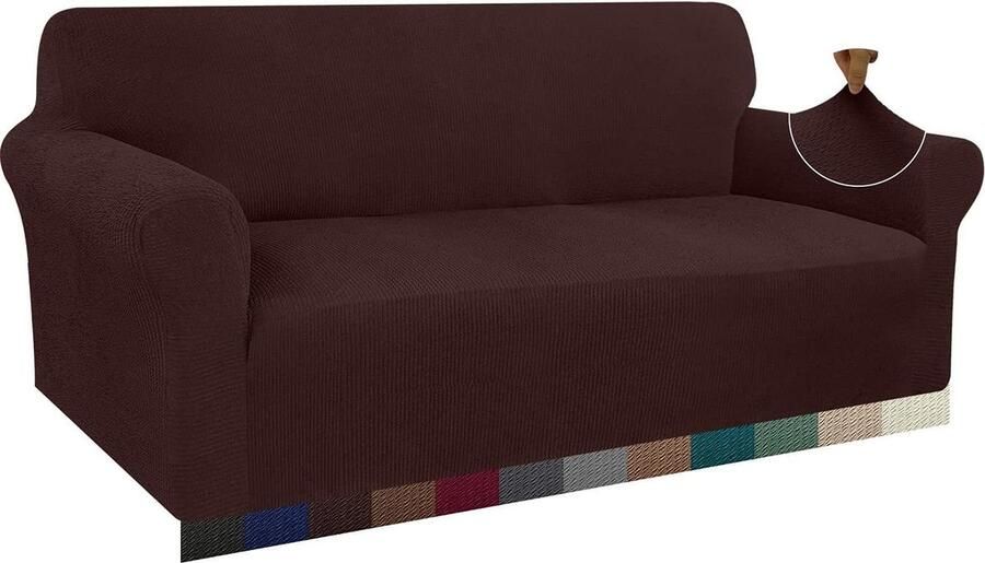 3-zits dikke bankovertrek stretch stijlvolle meubelhoezen antislip krasbestendig jacquard spandex-stof chocolade