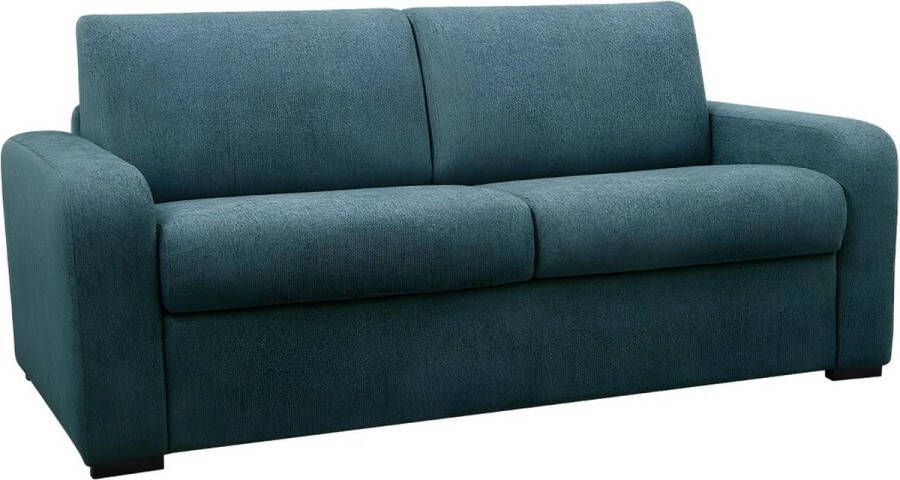 Vente-unique 3-zits express slaapbank van blauwe stof Matras 14 cm BEVIS L 198 cm x H 88 cm x D 96 cm