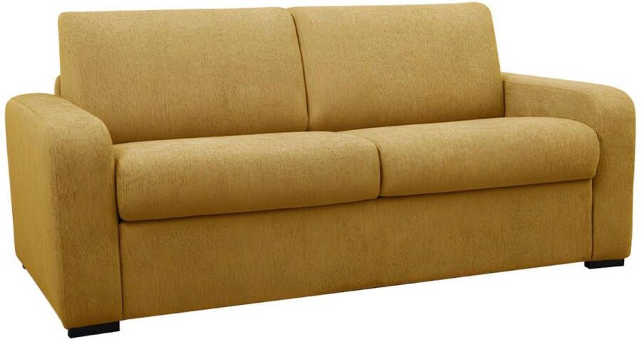 Vente-unique 3-zits express slaapbank van mosterdgele stof Matras 13 cm BEVIS L 198 cm x H 88 cm x D 208 cm
