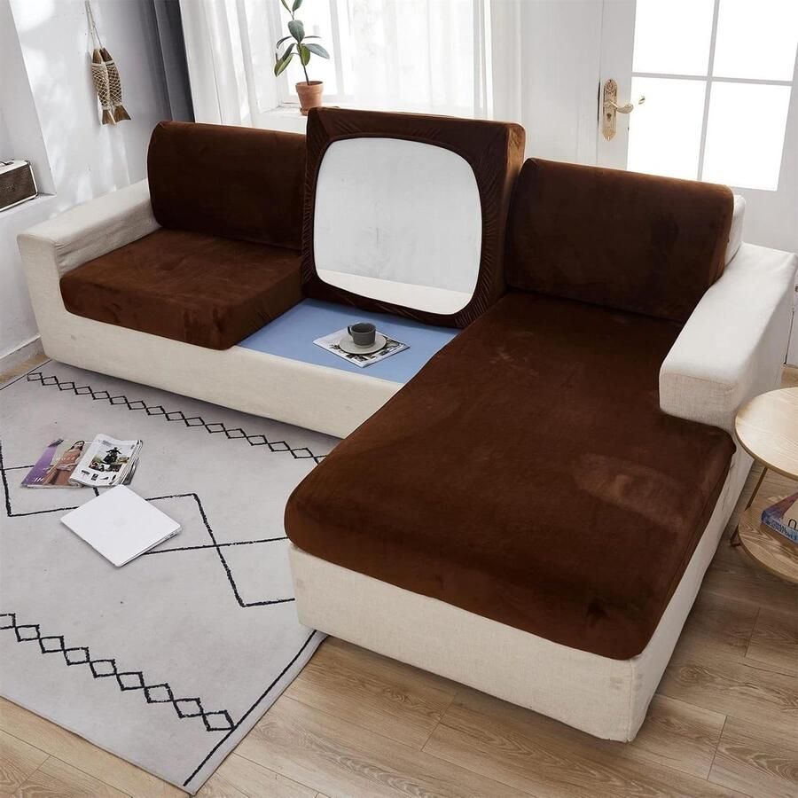 3-zits fluwelen kussenhoes voor L-vormige sofa chaise longue individuele kussen meubelbeschermer met elastische bodem