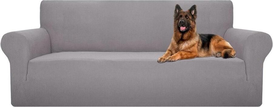 3-zits high stretch bankhoes grijs anti-slip ultra zacht universeel driezitsbank (190-230 cm)