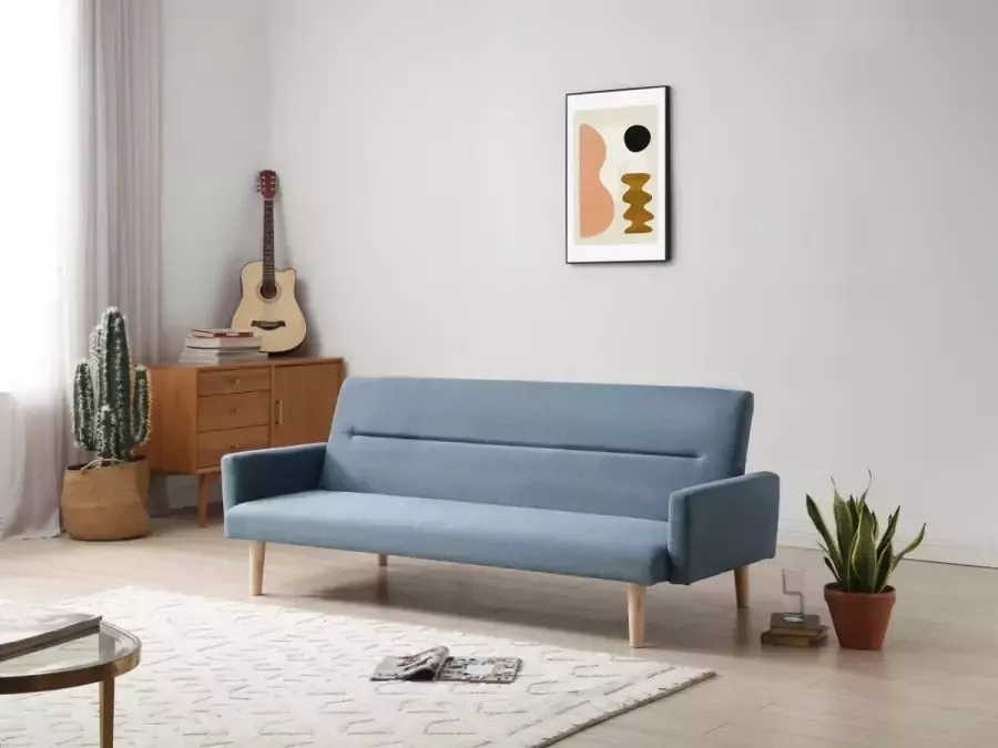 3-zits slaapbank clic-clac van blauwe stof JAOTA L 190 cm x H 74 cm x D 89 cm
