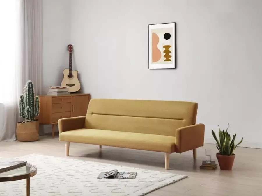 3-zits slaapbank clic-clac van gele stof JAOTA L 190 cm x H 74 cm x D 89 cm