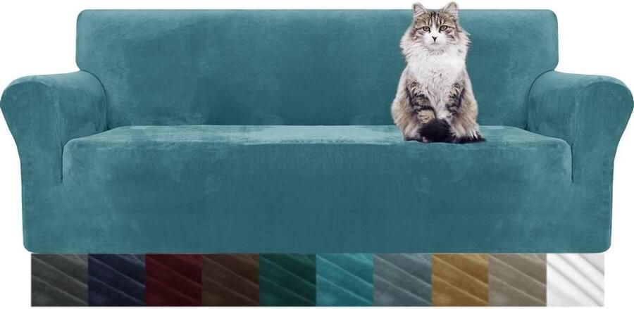 3-zits super stretch bankhoes voor dikke fluwelen bank huisdier vriendelijke meubelbeschermer pluche bankhoes pauw blauw