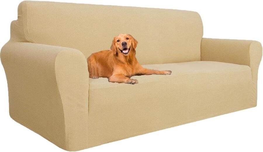3 Zits Universele Bankhoes Met Armleuningen Elastische Sofahoes Voor Woonkamer Krasbestendig Meubelhoes Voor Huisdier Vriendelijke Beige