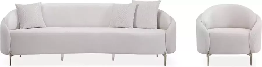 3-zitsbank en fauteuil van fluweel Gebroken wit LAMIA L 244 cm x H 84 cm x D 95 cm
