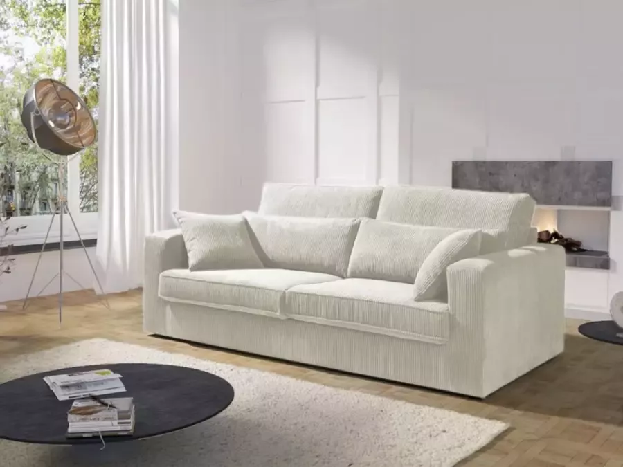 Vente-unique 3-zitsbank MONDOVI van ribfluweel Beige L 217 cm x H 90 cm x D 103 cm - Foto 5